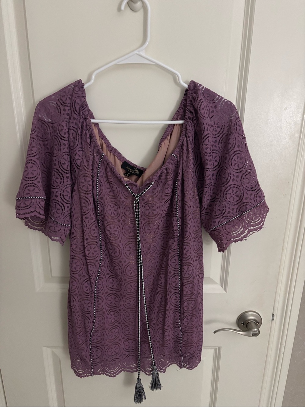 Suzanne Betro Lavender Lace Peasant Blouse